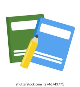 Illustration of 2 notebooks and a pencil