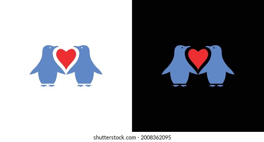 Illustration of 2 pairs of romantic and cute penguins