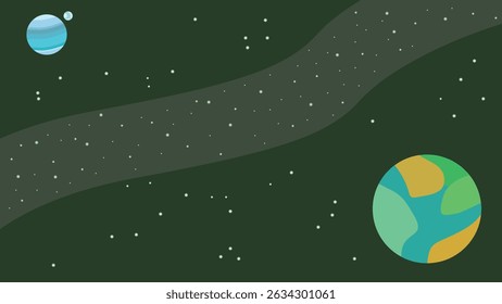 illustration of 2 planets resting in bright space surrounded by stars