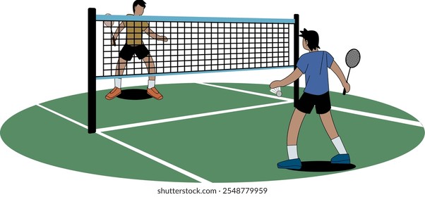 Ilustração de 2 atletas no torneio de badminton.