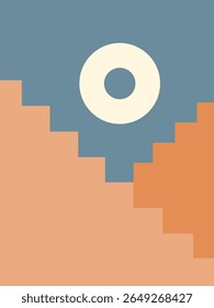 Illustration of 2 Stairs and Circle Above Them