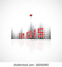 illustration of 2015 Happy New Year greeting looks like digital equalizer display with hearts on its top part 6