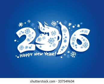 Illustration of 2016 year monkey symbol with number, happy new year card.