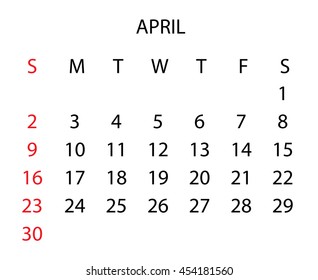 An Illustration of a 2017 Calendar - April