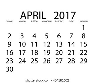An Illustration of a 2017 Calendar - April