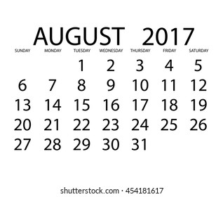 An Illustration of a 2017 Calendar - August