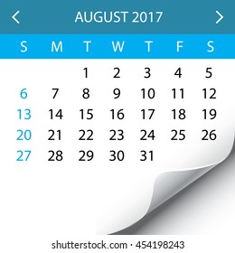 An Illustration of a 2017 Calendar - August