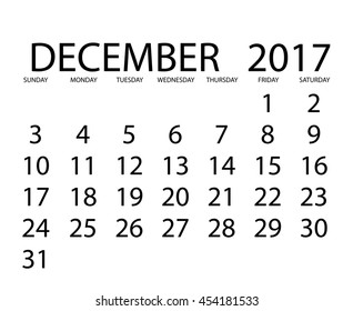 An Illustration of a 2017 Calendar - December
