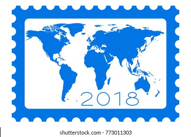 Illustration of the 2018 lettering on postage stamp and world map. Elements of this image furnished by NASA 
