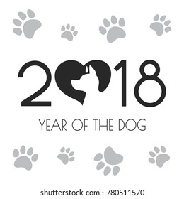 Illustration of 2018 new year card with dog.