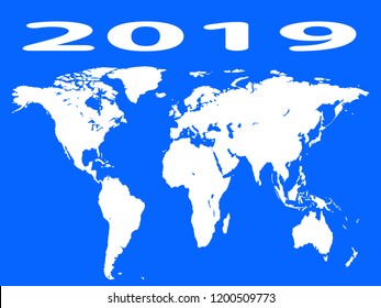 Illustration of the 2019 lettering and world map. Elements of this image furnished by NASA 