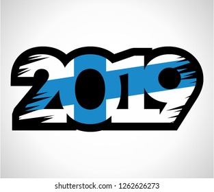 Illustration of 2019 New Year with the theme of the Finland flag