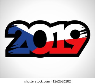 Illustration of 2019 New Year with the theme of the Czech Republic flag