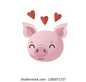 Illustration of a 2019 year symbol pig in love with hearts on top, stylish cute and modern child looking design for chinese new year or valentines day card