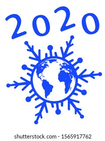 Illustration of the 2020 abstract globe snowflake. Elements of this image furnished by NASA 