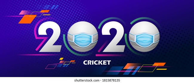 ilustración de los deportes del campeonato de cricket 2020 con máscara protectora que muestra la seguridad de la pandemia del virus de la corona Covid 19