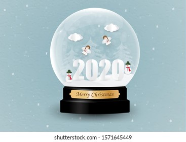 Illustration of 2020 happy new year,  paper art and cut style.