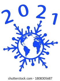 Illustration of the 2021 abstract globe snowflake. Elements of this image furnished by NASA
