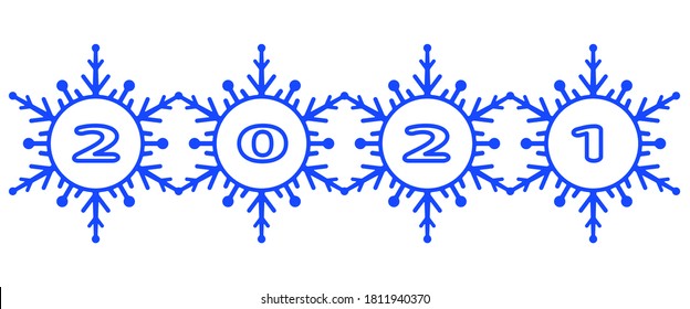 Illustration of the 2021 abstract winter snowflakes lettering