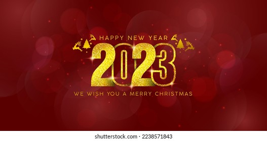illustration of 2023 Happy New Year golden colors with red backgrounds for sign billboard, printable design , Advertising material, Layouts and print collages flyer celebration, holiday party elements