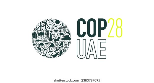 Illustration the 2023 United Nations Climate Change Conference COP28 UAE. The official logo.