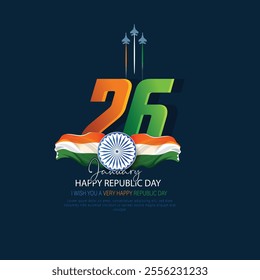 Illustration of 26th January celebrating India's Republic Day with an Indian flag, Monument