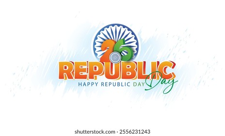 Illustration of 26th January celebrating India's Republic Day with an Indian flag, Monument