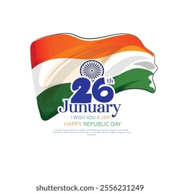 Illustration of 26th January celebrating India's Republic Day with an Indian flag, Monument