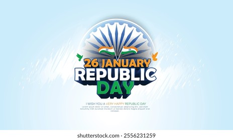 Illustration of 26th January celebrating India's Republic Day with an Indian flag, Monument