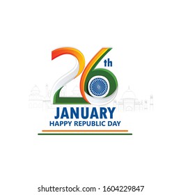 illustration of 26th January Happy Republic Day of India Tricolor and Indian flag for 