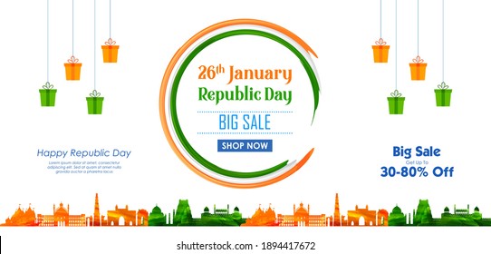 illustration for 26th January Happy Republic Day of India sale banner with Indian flag tricolor
