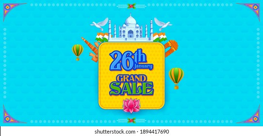 illustration for 26th January Happy Republic Day of India sale banner with Indian flag tricolor