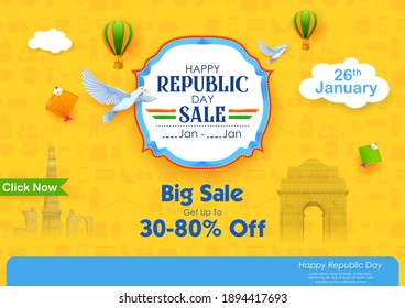 illustration for 26th January Happy Republic Day of India sale banner with Indian flag tricolor