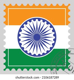 Illustration for 26th January Happy Republic Day of India stamp with Indian flag tricolor