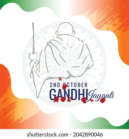 Illustration of 2nd October as Mahatma Gandhi Jayanti. Outline of the Mahatma Gandhi on the Indian flag