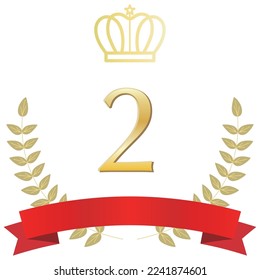 illustration of 2nd place with crown, golden laurels and red ribbon.