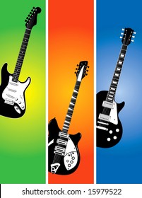 A illustration of the 3 guitars on colorful backgrounds.