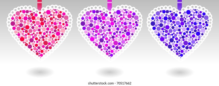 illustration with 3 hearts on ribbons
