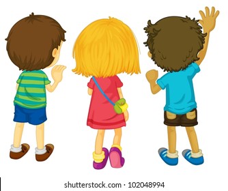 Illustration of 3 kids with backs facing