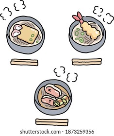 
Illustration of 3 kinds of Japanese soba