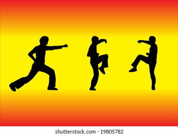 illustration of 3 martial arts silhouettes