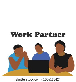 illustration of 3 men facing a computer to complete a task