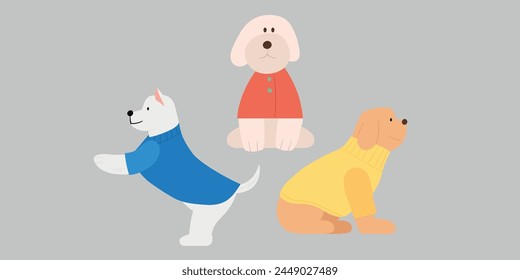 Ilustración de 3 cachorros en ropa