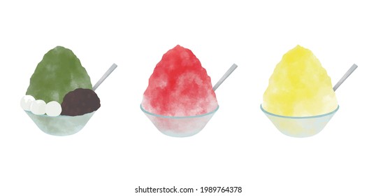 Illustration of 3 types of shaved  ice