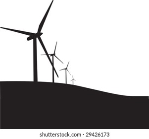 Illustration of  3 wind turbines, black silhouette
