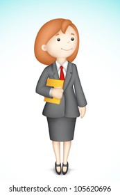 illustration of 3d business lady in vector holding folder