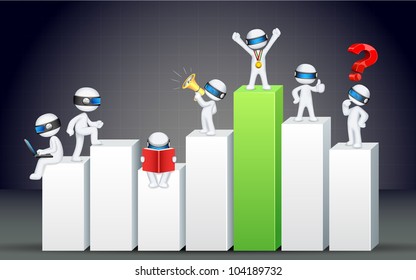 illustration of 3d business man in fully scalable vector standing on bar graph