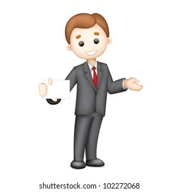 illustration of 3d business man in vector showing blank display card