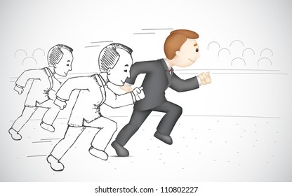 Illustration von 3D-Geschäftsmann in Vektorgrafik, der im Rennen läuft