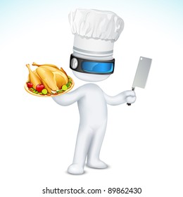 illustration of 3d cook in vector fully scalable standing with dish and knife